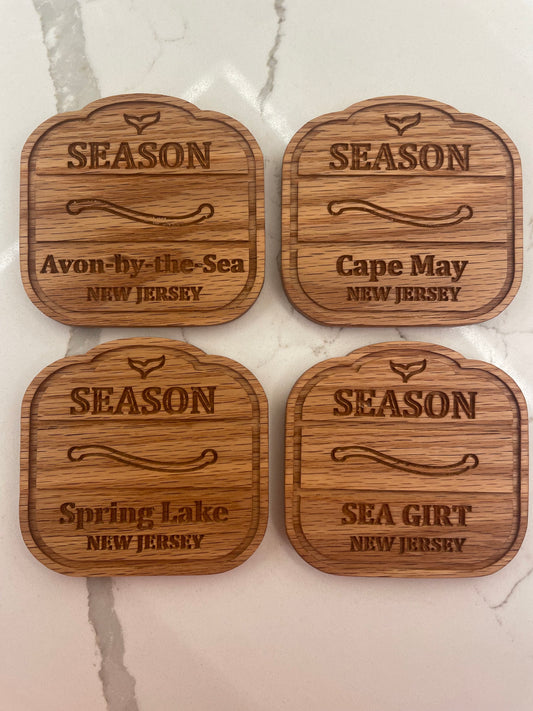 Set of 4 Custom Oak Beach Badge Coasters